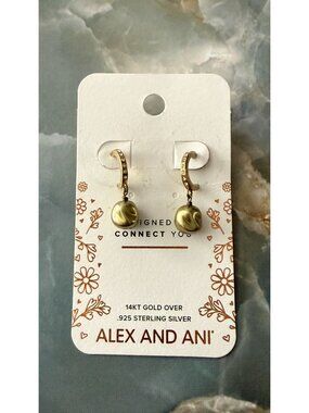 NOC Alex And Ani 14K Gold Sterling Silver Green Pearl Huggie Hoop Earrings